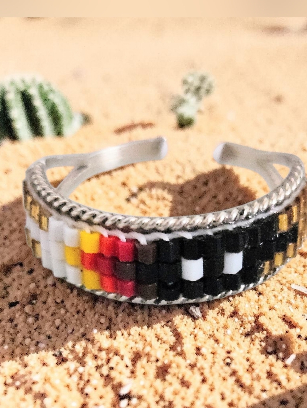 NAVAJO HANDMADE  BEADED STACK RING 925 STERLING SILVER SIZE 7.5